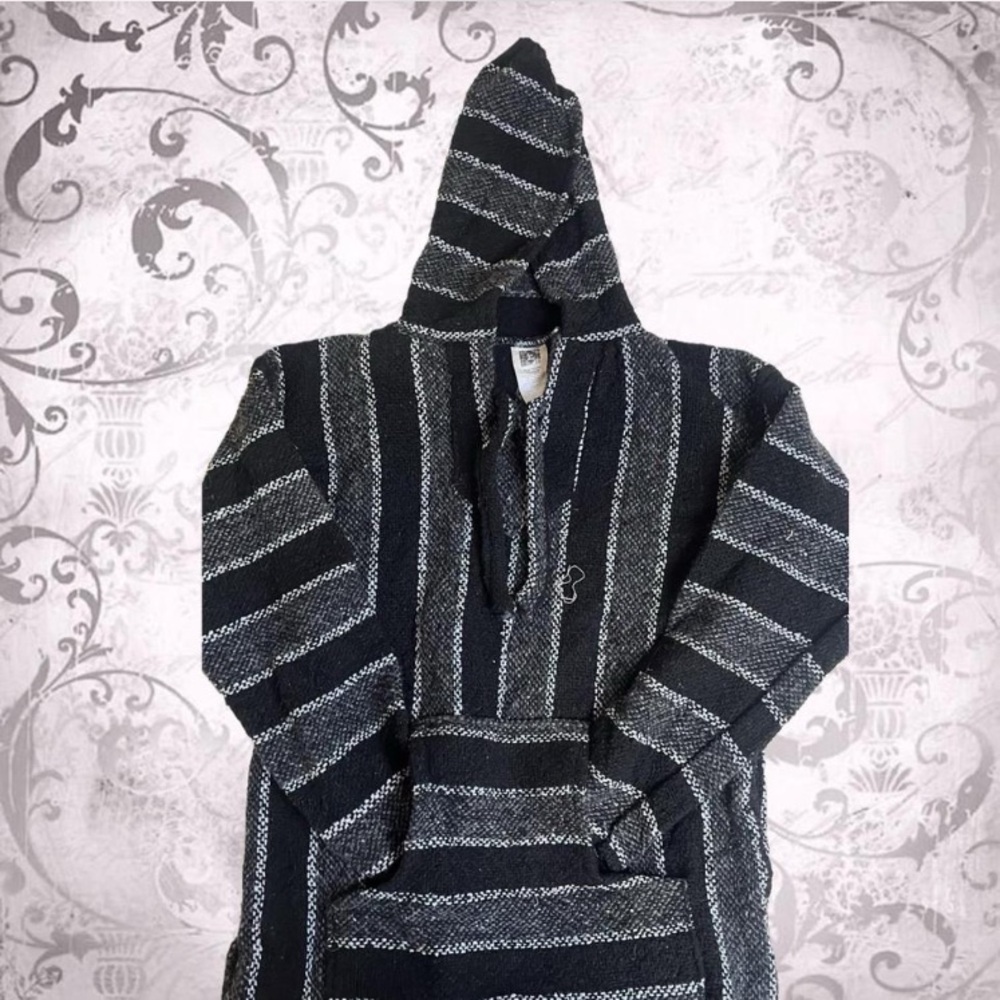 Black and White Striped Baja Hoodie